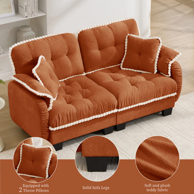 2-Seater Chenille Cloud Sofa with Lumbar Pillows & Pom-Pom Trim