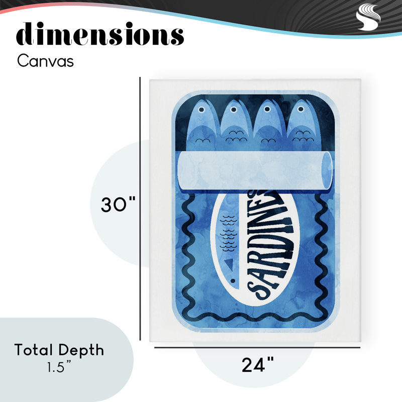 Toile de sardine rétro bleue, design par Daphne Polselli, H 30 po x l 24 po