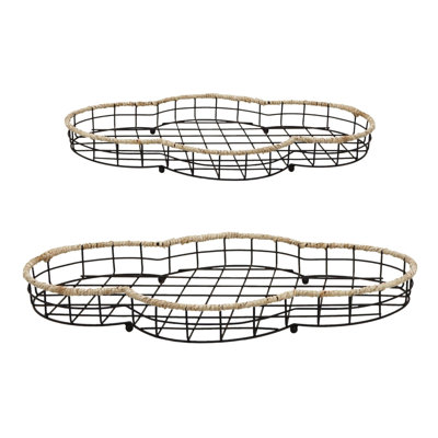 VIP Metal 20.25 in. Black Ovals Shaped Tray Decor Set of 2