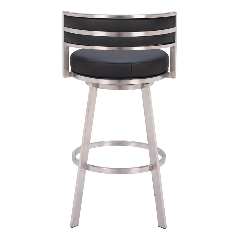 Black Leather and Metal Swivel Counter Stool