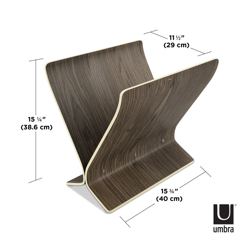 Solid Wood Free Standing Magazine Rack, Aged Walnut
