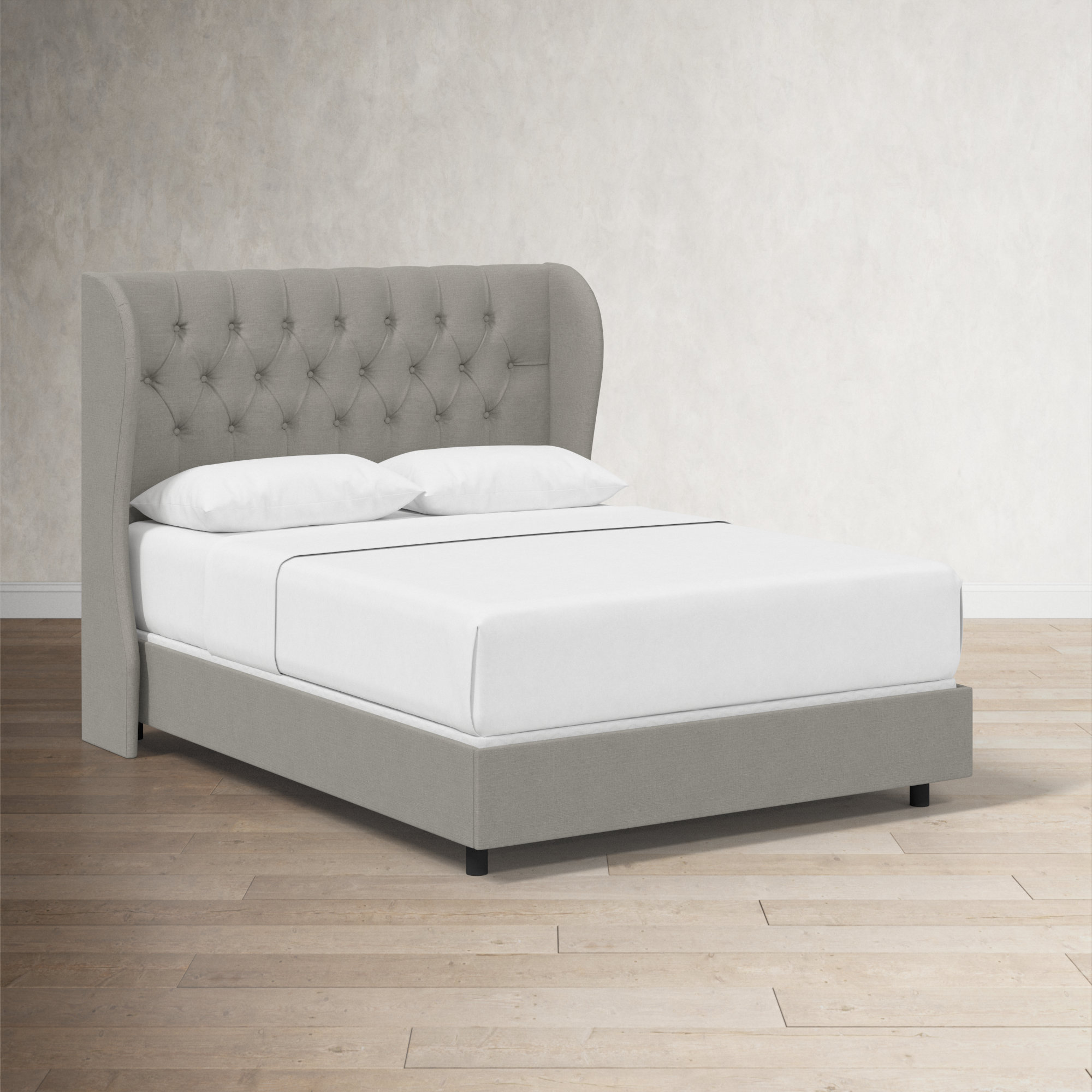Tomey Upholstered Wingback Bed, Classic Grey Linen, King