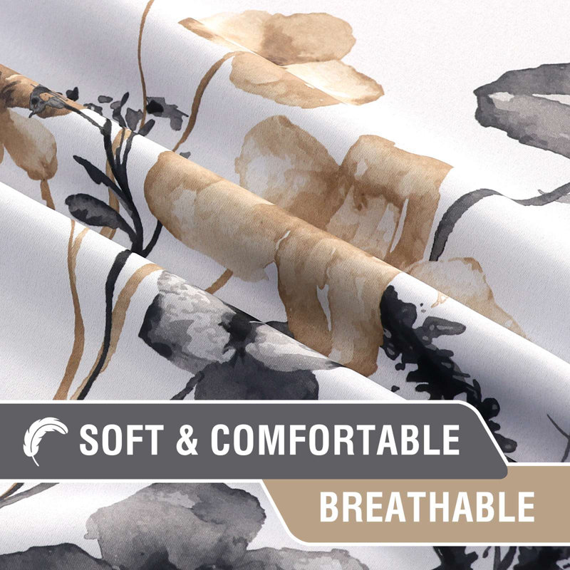 100% Blackout Curtains for Bedroom Cattleya Floral Printed Drapes Leah Floral Pattern Full Light Blocking Drapes with Black Liner Rod Pocket 2 Panels