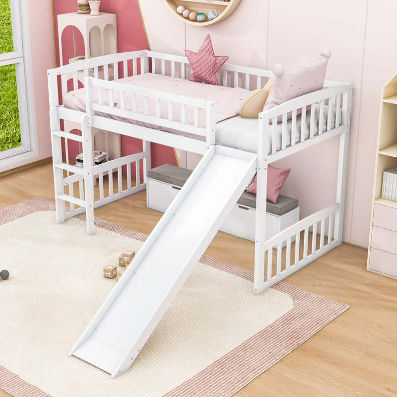 Lit mezzanine simple avec échelle et glissade, Blanc