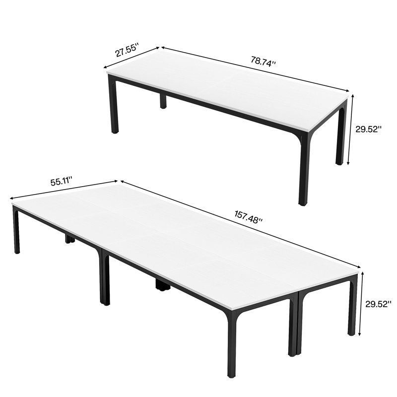 Mareme Rectangular Meeting Table, White/Black