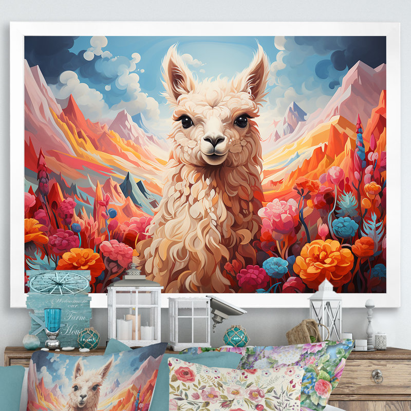 Enchanting Alpaca Valley - Alpaca, art mural, Cadre de coin blanc fermé, H 12 po x l 20 po x P 1 po