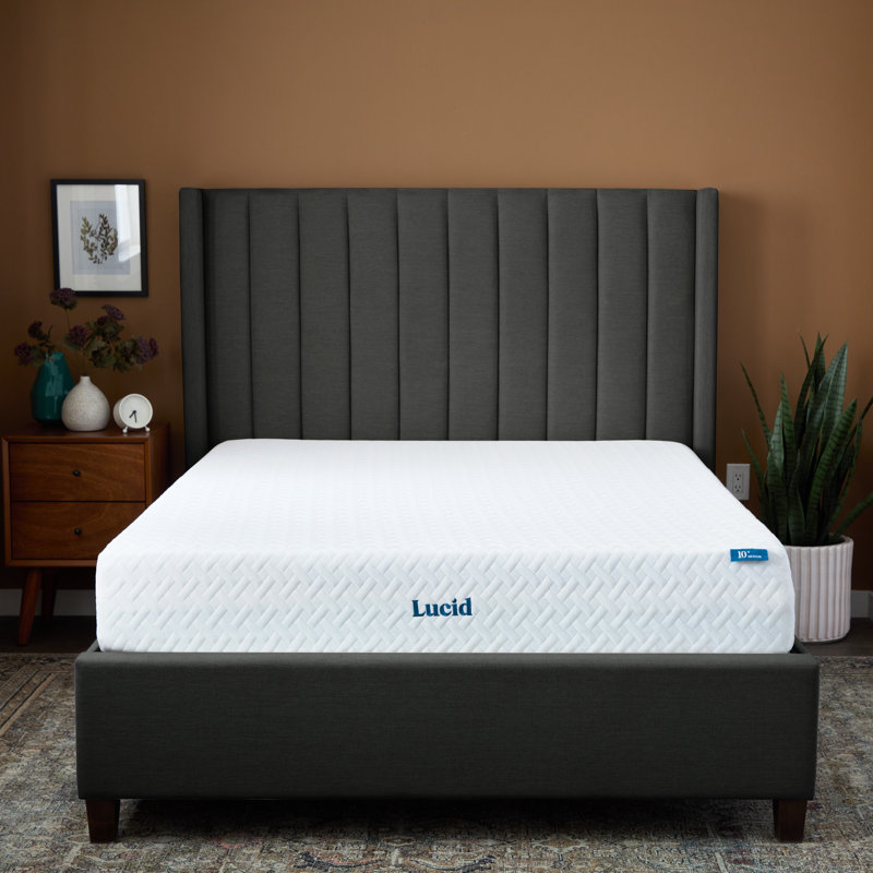 Lucid Wingback Upholstered Headboard with Tufted Channels, 56.75-Inch Height Headboard, King/California King, Dark Gray