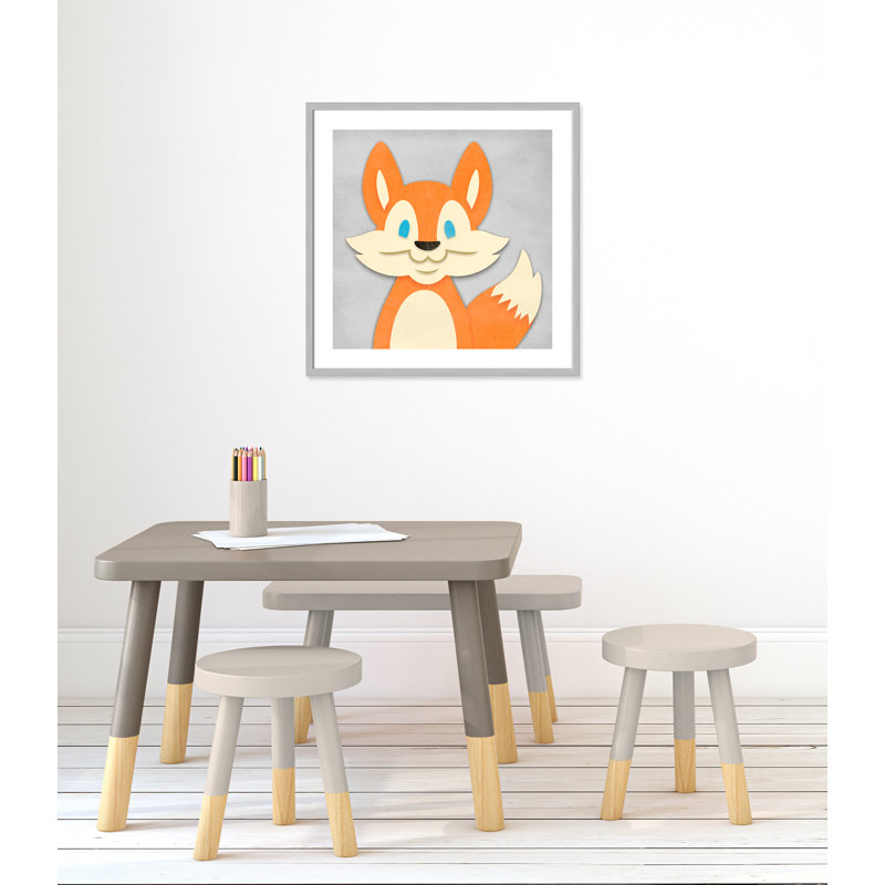 «Cheery Fox», impression sur papier, 26.5" H x 26.5" W x 1.18" D, Encadré de boîte argent