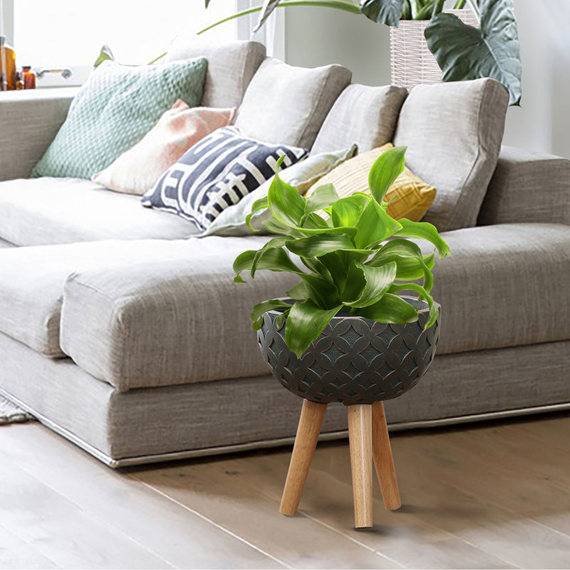 Pot à fleurs rond 14,3 "avec support, pot d'intérieur avec trou de drainage