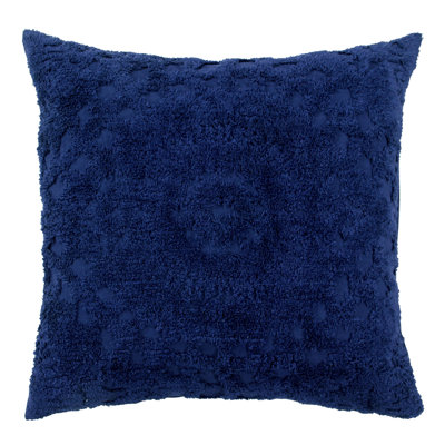 Taie décorative 100% coton en chenille de Rio Collection, conception en médaillon, housse de coussin décorative douce et respirante, certifié OEKO-TEX, lavable à la machine, toutes saisons, 26 po x 26 po, bleu marine