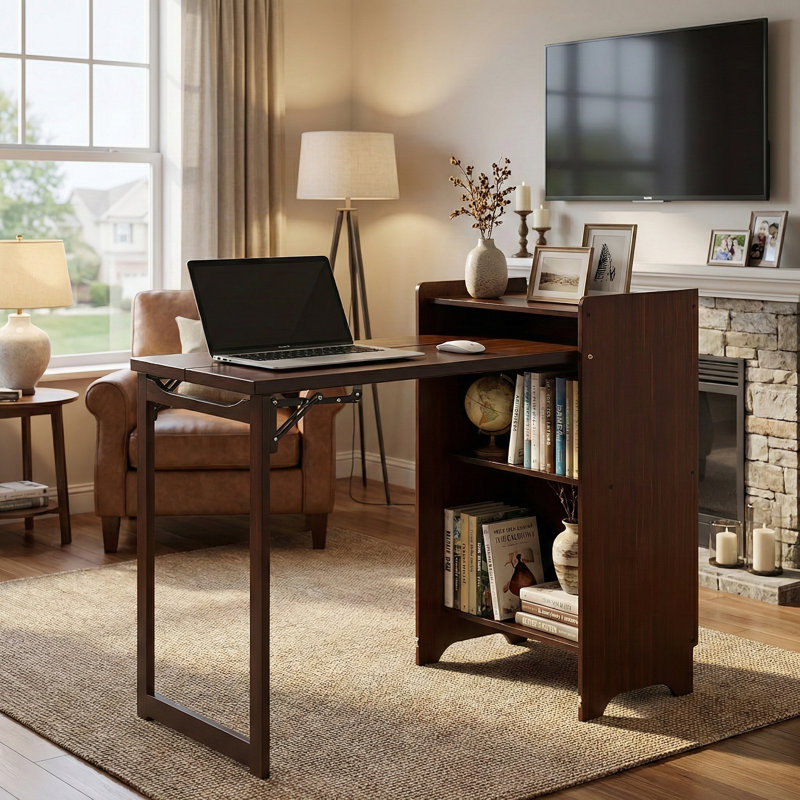 Table pliante en noyer brun et bambou