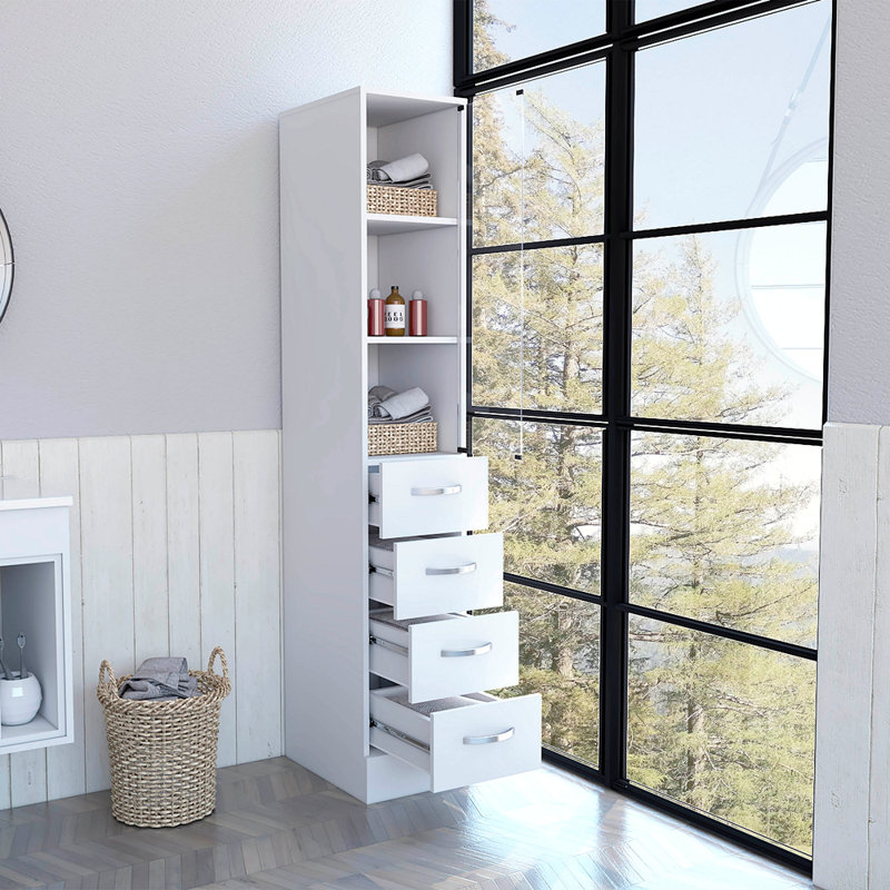 Armoire à linge 3 tiroirs 3 tablettes, Blanc