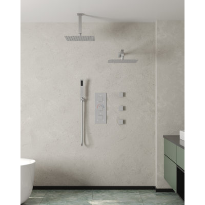 Système de pomme de douche thermostatique double, robinet de douche à pluie haute pression 12 "avec douchette et jet pour le corps