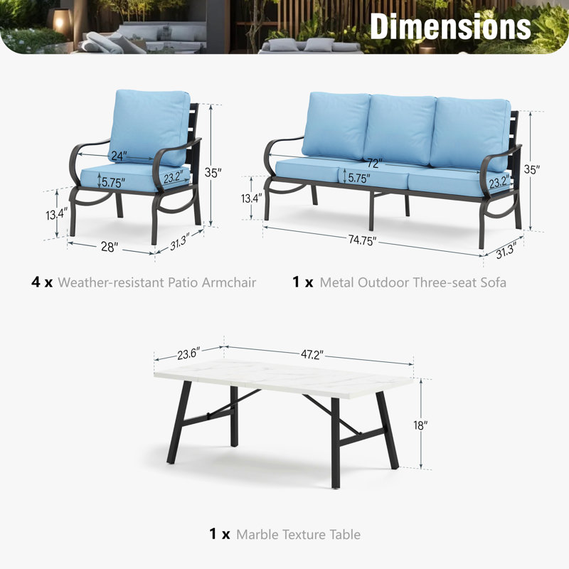 Tapasi 7 - Person Outdoor Seating Group with Cushions, Blue