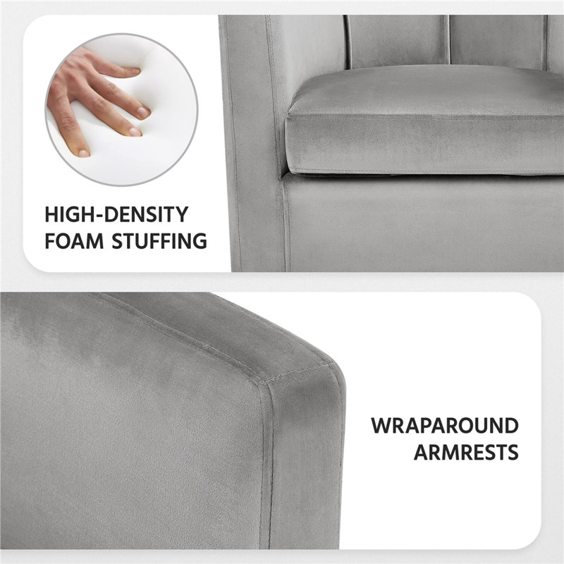 Barrel-Shaped Upholstered Velvet Chair, Gray Velvet