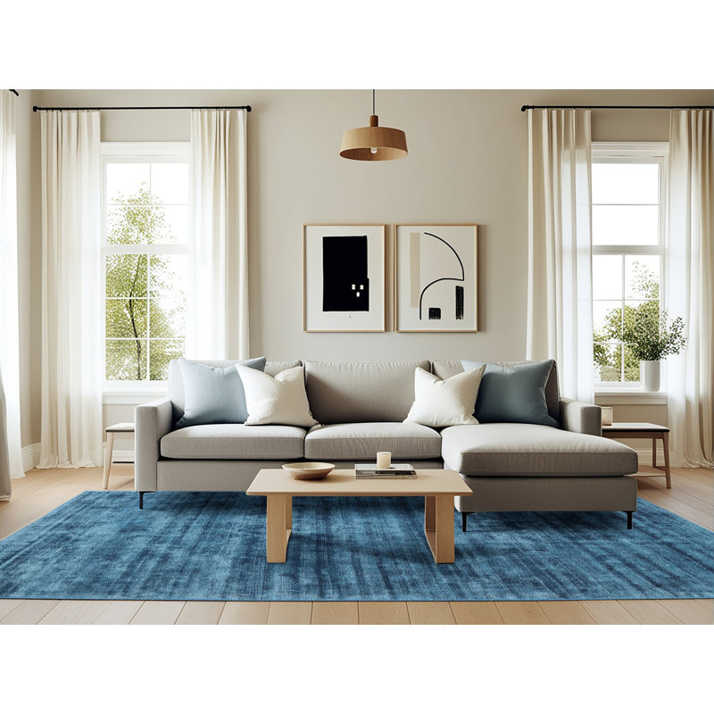 Tapis contemporain bleu foncé, Rectangle 6 pi x 9 pi
