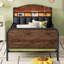 Structure de lit plateforme simple en métal avec lumière, lit simple en métal pour enfants avec tête de lit tapissier et rangement-124917759-124917758