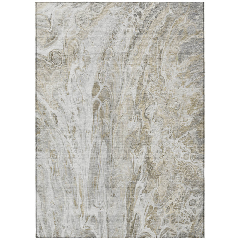 3' X 5' Taupe Beige And Ivory Abstract Washable Indoor Outdoor Area Rug