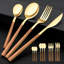 Ensemble de couverts 16 pièces pour 4? Élégant acier inoxydable avec poignées en faux bois, facile à transporter-663184198