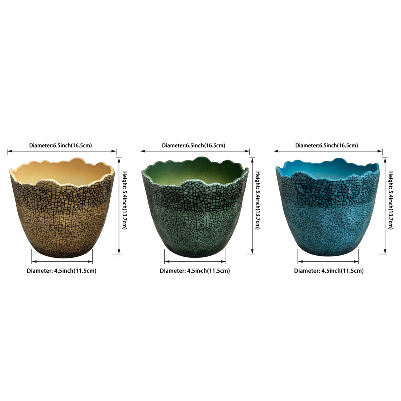 6in Assorted Crackled Indoor/Outdoor Planter - 3pc Set