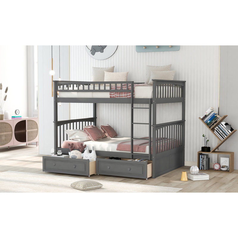 Lit superposé convertible au-dessus d'un lit superposé avec tiroirs - Gris, Lit double, Gris