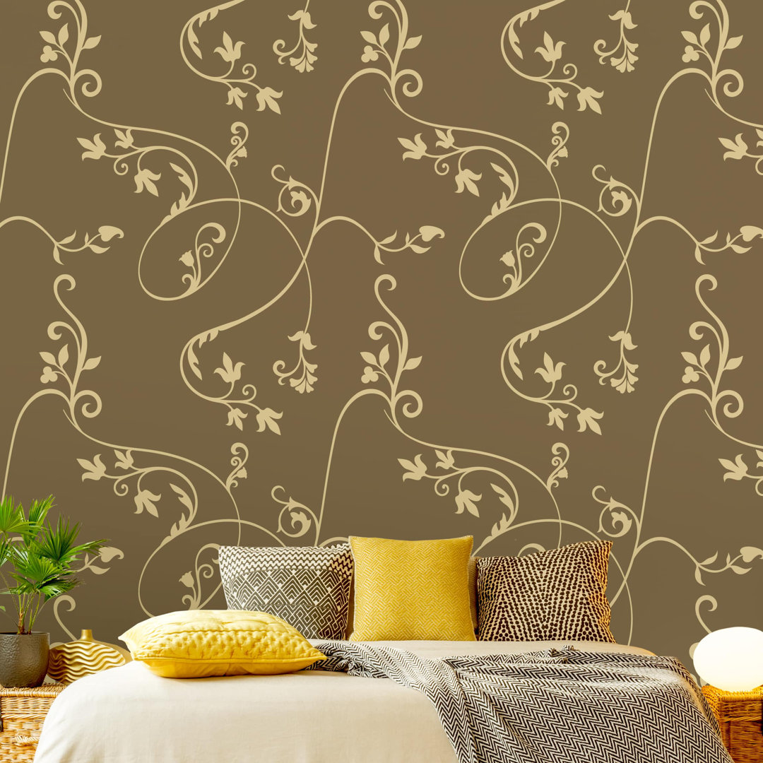 No.Ta104 Ivy Tendrils in Sage/Mustard 1.92m x 1.92m Textured Matt Peel & Stick Wall Mural