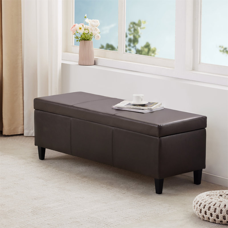Faux Leather Upholstered Storage Bench, Brown