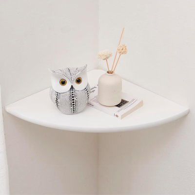 Solid Oak Wood Floating Corner Shelf Wall Mounted With Wire Hole For Small Plants, Photos, Speakers - Perfect For Bedroom, Kitchen, Living Room