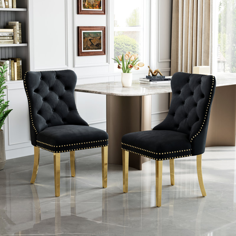 Chaise rembourrée à oreilles Pamela, Doré, Noir