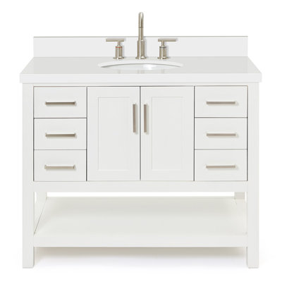 Meuble-lavabo simple 43 po blanc Magnolia, avec comptoir en quartz blanc pur 1,5 po et lavabo ovale