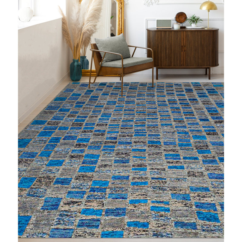Hand Woven Wool Geometric Area Rug, Rectangle 8' x 10'