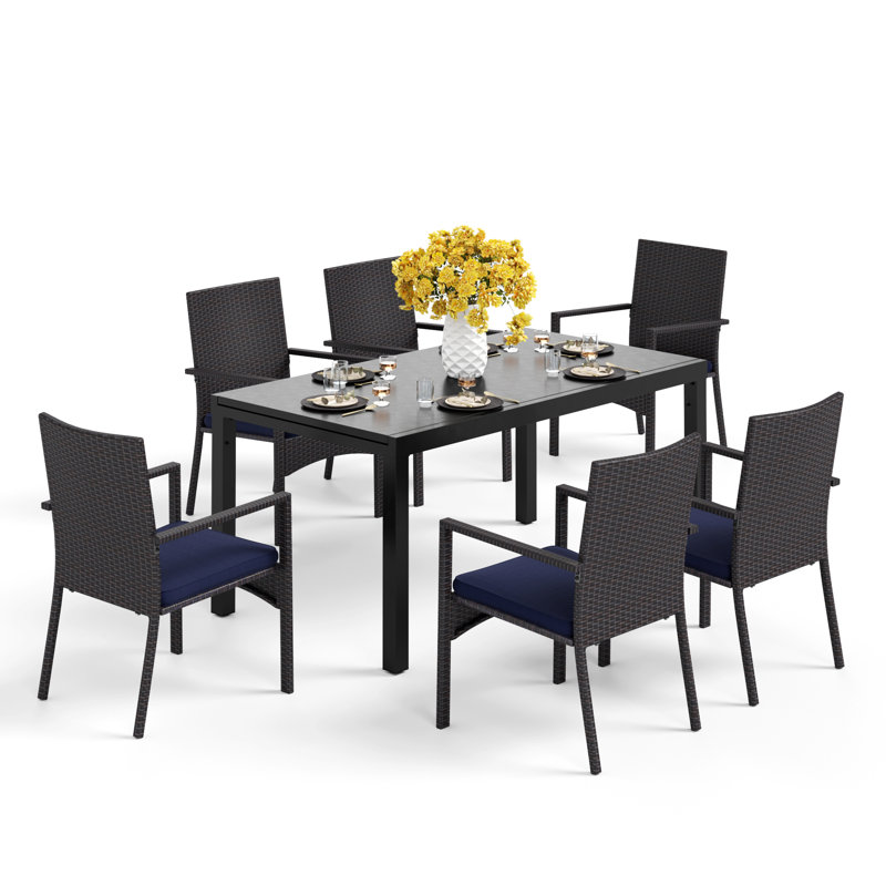 6 - Person Patio Dining Set with Extendable Rectangular Table , Cushions Included