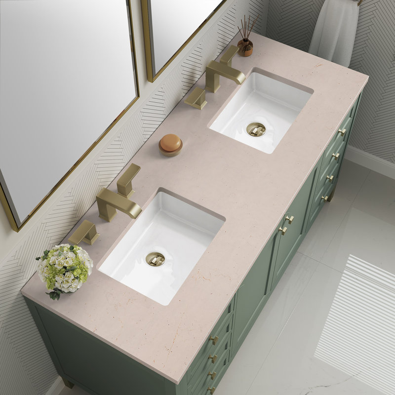 Chicago 60'' W Double Vanity, Smokey Celadon, Charcoal Soapstone, 8" Widespread