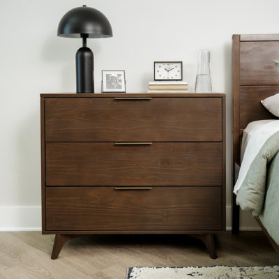 3 Drawer 32" W Solid Wood Dresser with Brass Handle