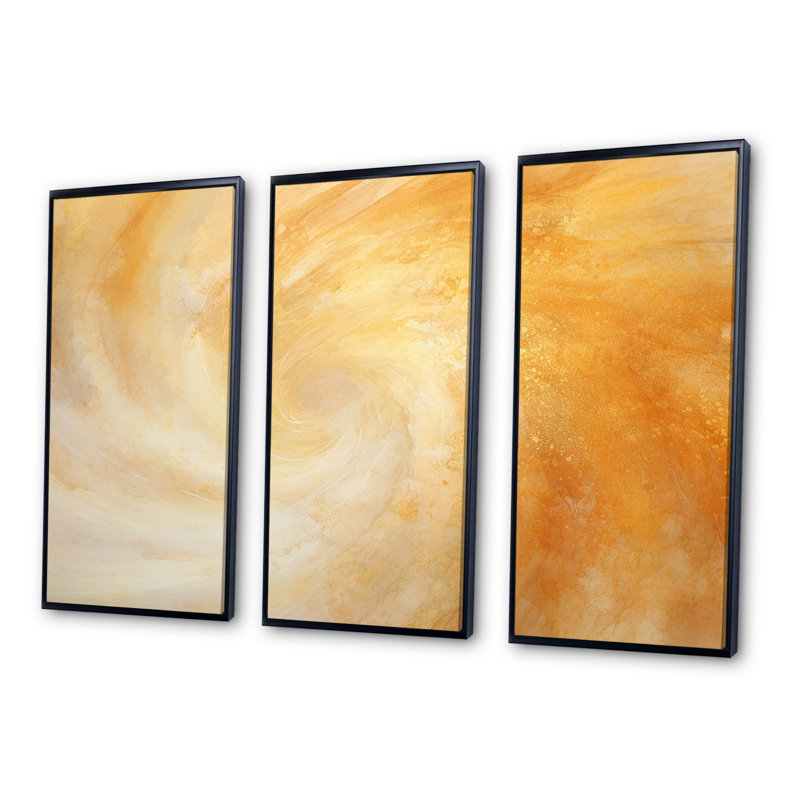 Champagne Sunrise Spiral - ensemble d'art mural spirales abstraites, Cadre flottant noir, H 32 po x l 48 po x P 1 po