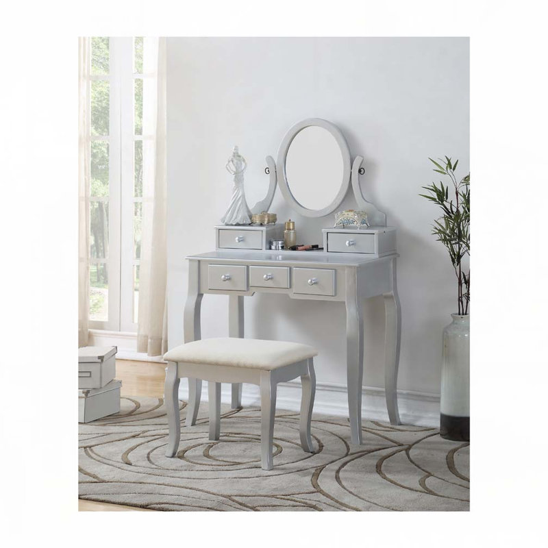 Ensemble coiffeuse et tabouret en bois, Argent argent