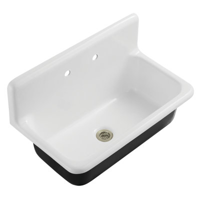 Kingston Brass Petra Galley Cast Iron Single Bowl Wall Mount Kitchen Sink With 2-Hole Drain And Strainer