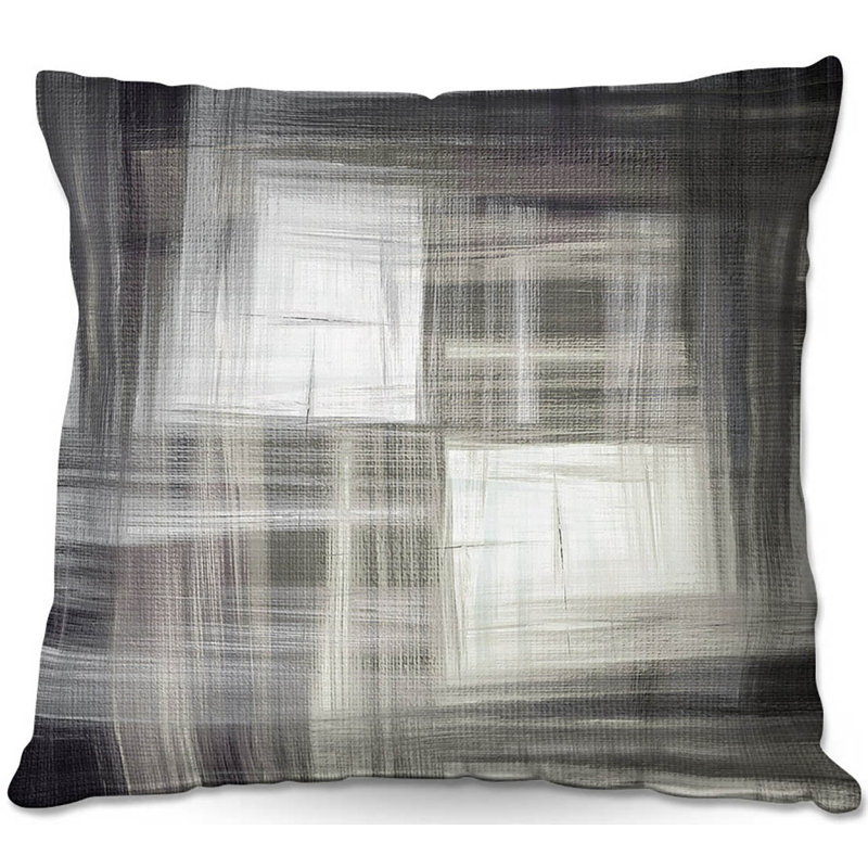 Coussin décoratif à hachures canapé tartan, 20 po x 20 po, Gris / noir / ivoire