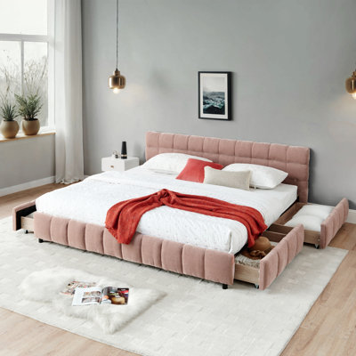 California King Size Upholstered Bed ,Comfortable Upholstered Bed Frame, Chenille Fabric, With Headboard And Solid Bed Frame With Drawer For Storage