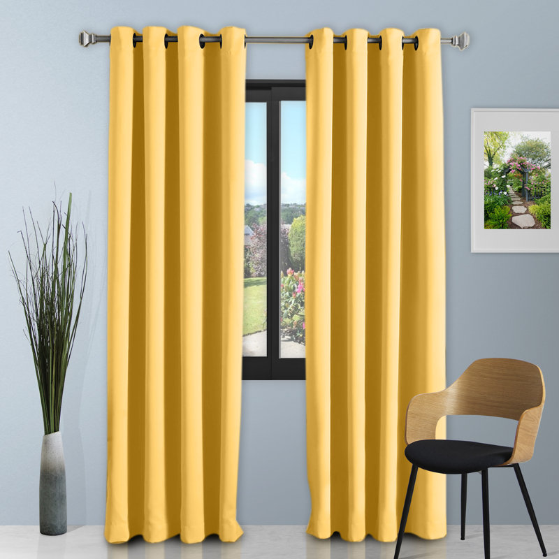 Decorative Blackout Curtain Panels Pair with Eyelet Top and Tie Backs, Polyester Window Drapes for Bedroom Living Room, Ochre