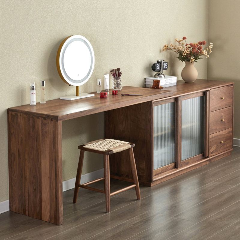 Bureau en L en noyer avec armoires de rangement, H 29,53 po x l 47,24 po x P 45,67 po