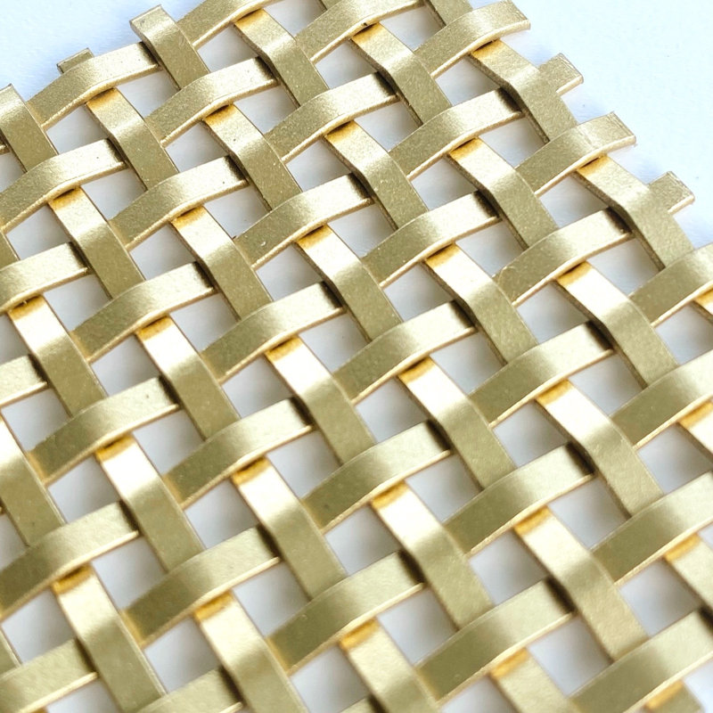 Wire Mesh Brass Architectural Woven Satin Brass Creative Grille, 18" H x 40" W x 0.1" D