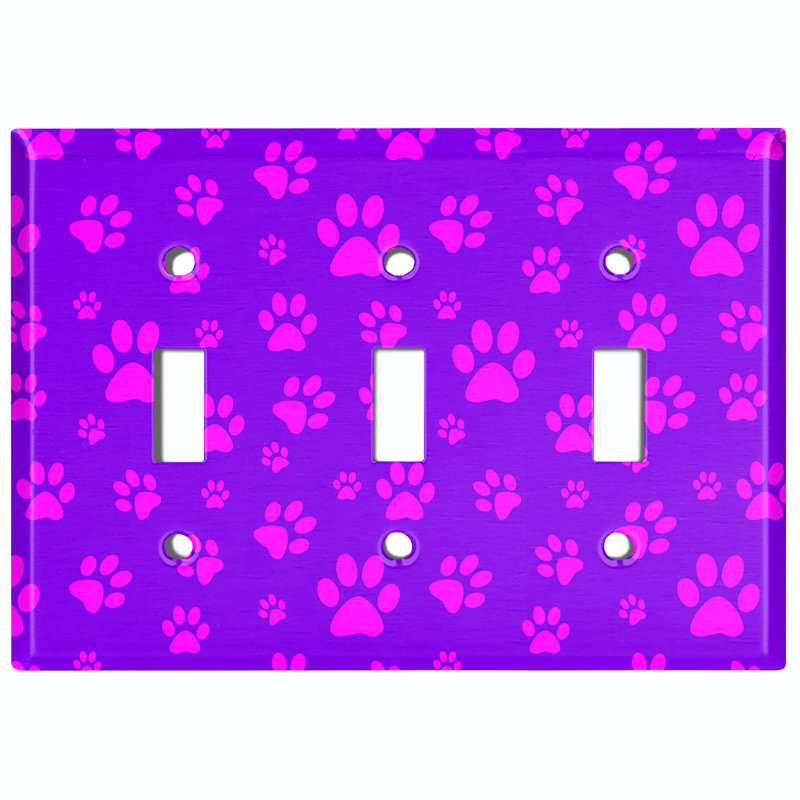 Plaque murale 3 interrupteurs à bascule Pink Dog Paw Prints