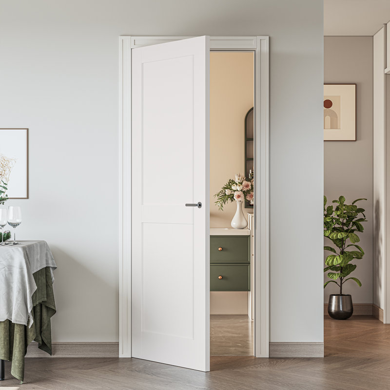 Porte en bois manufacturé 80 po à 2 panneaux apprêtés sans cadre ni quincaillerie, 30 po x 80 po