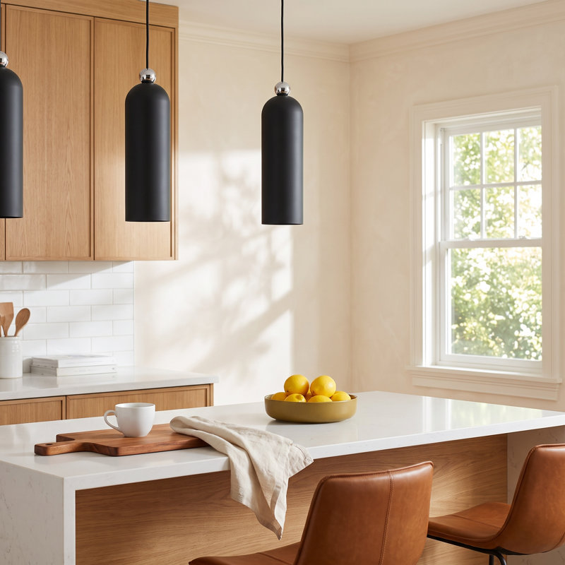 Hanne 1-Light Dimmable Metal Cylinder Pendant, Black