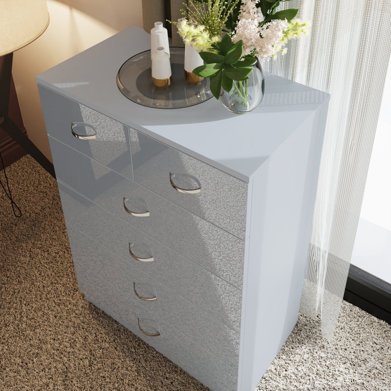 Brendle 6 Drawer Chest Of Drawers: 70cm Wide - High Gloss Front with Chrome Handles, Scratch Resistant., Grey