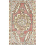 One-of-a-Kind Hand-Knotted 1960s 4'5" x 7'3" Wool Area Rug in Red/Yellow/Pink/Ivory