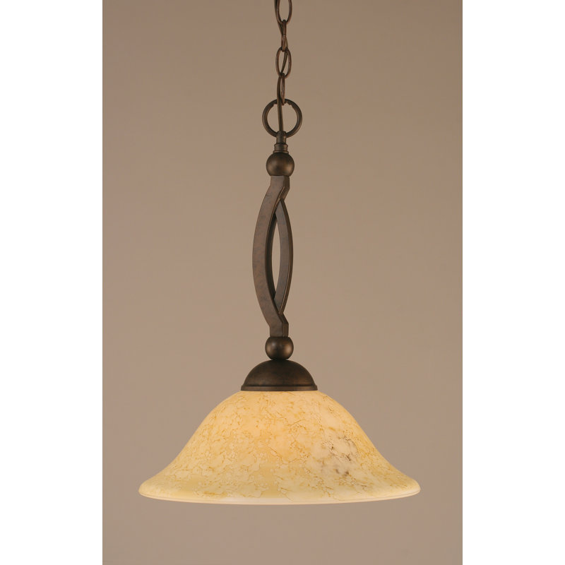 Bow Chain Hung Pendant Glass, Brushed Nickel, 19", Italian Marble