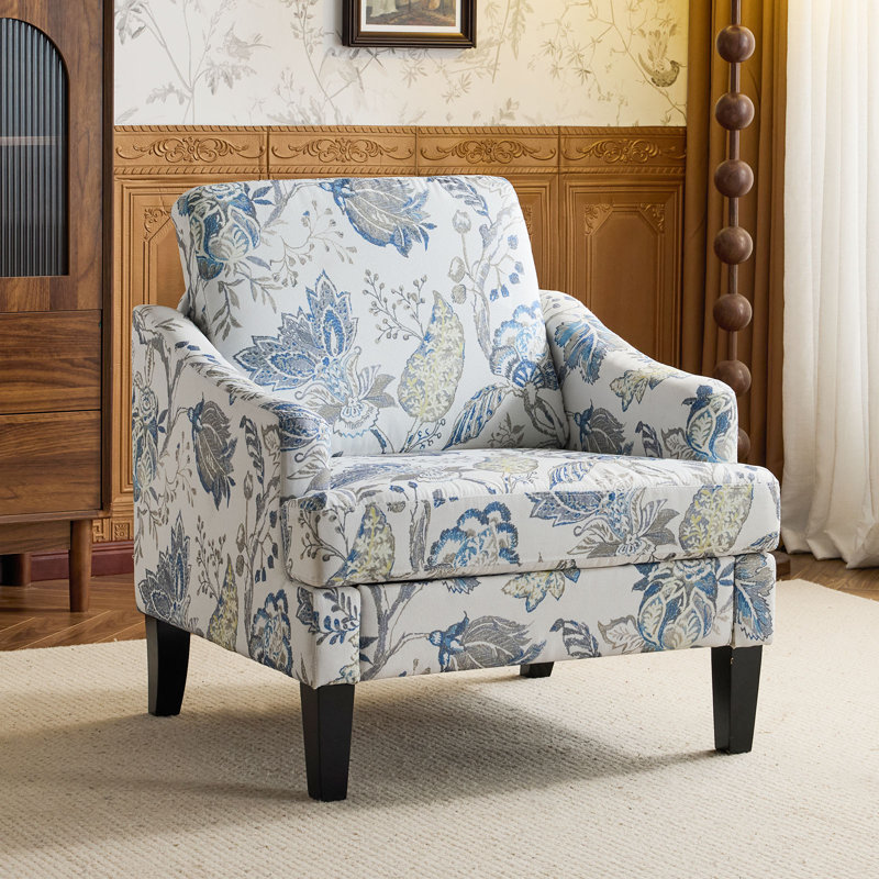 Fauteuil d'appoint 30 po avec pieds rembourrés, Motif floral bleu