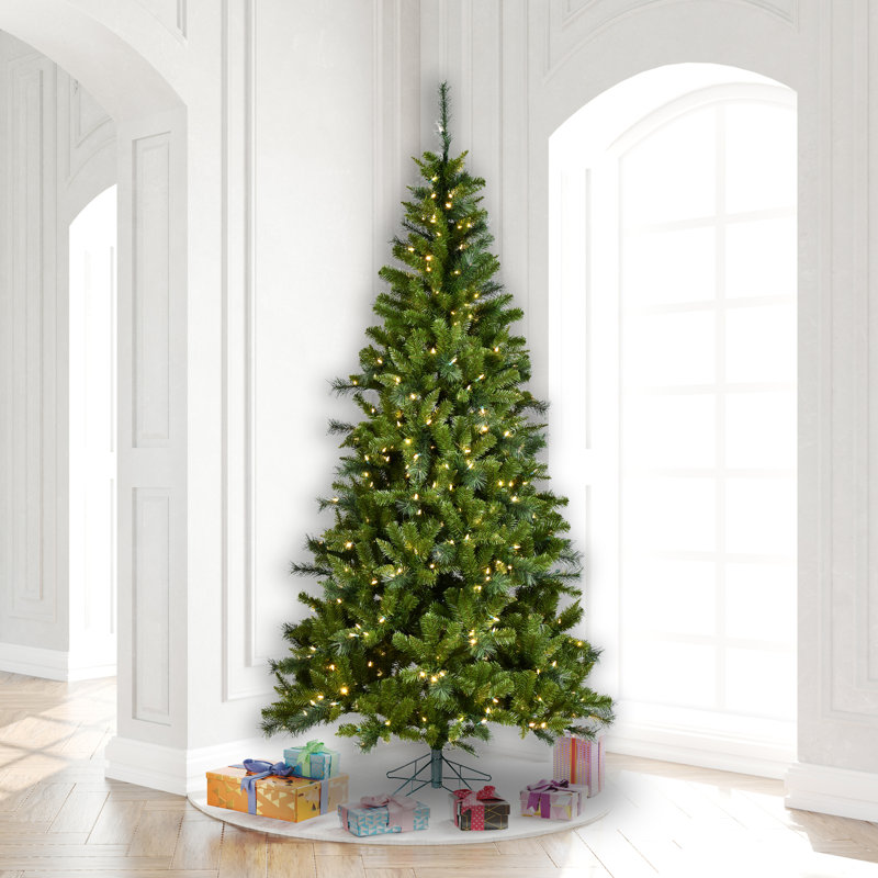 Lighted Artificial Pine Christmas Tree, 9'